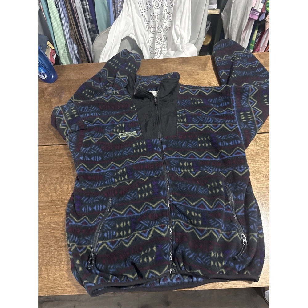 Vintage Columbia Sport Aztec Full Zip Fleece Men's L Sweater Jacket 90s